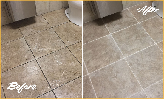 Before and After Picture of a Athenia Restroom Tile and Grout Cleaned to Remove Soil