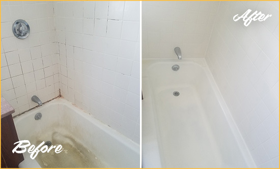 Before and After Picture of a Haskell Bathtub Caulked to Repair Cracks