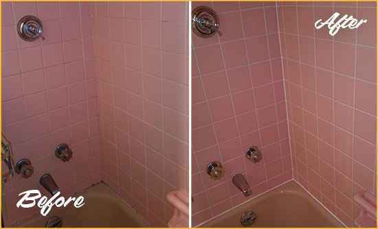 Before and After Picture of a South Hackensack Bathtub Caulked to Eliminate Mold