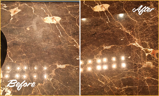 Before and After Picture of a Haworth Marble Stone Countertop Polished to Eliminate Stains
