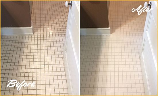 Before and After Picture of a Montclair Bathroom Floor Sealed to Protect Against Liquids and Foot Traffic