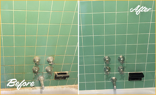 Before and After Picture of a South Hackensack Bath Tub Grout Sealed to Avoid Water Damage