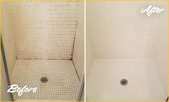 Before and After Picture of a Chatham Borough Bathroom Grout Sealed to Remove Mold