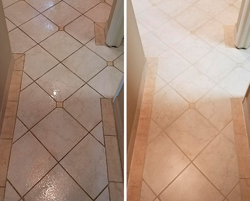 Before and After Picture of a Tile Shower Grout Sealing in Westwood, New Jersey