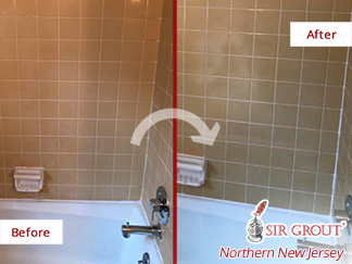 Before and after Picture of This Damaged Bathroom after a Tile and Grout Cleaning Service