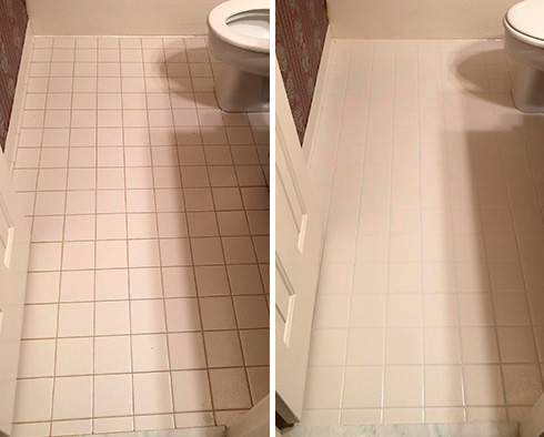 Before and after Picture of a Grout Cleaning Job in Englewood Cliffs, NJ