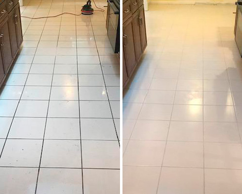 Before and After Picture of a Tile and Grout Cleaning Process in Chatham, NJ