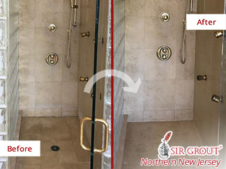 Before and after Picture of a Stone Cleaning Process in Edgewater, NJ