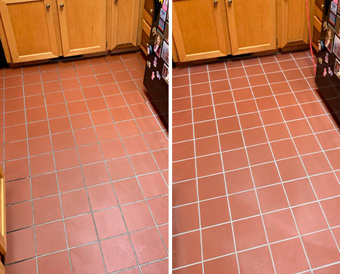 Kitchen Floor Before and After a Grout Cleaning in Wyckoff, NJ