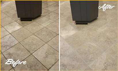 Before and after picture of a grout cleaning and sealing