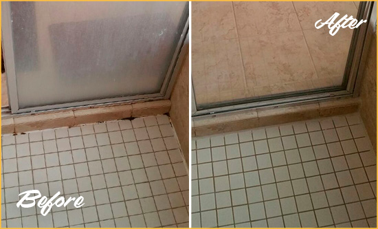 Before and After Picture of a Grout Caulking on the Floor Joints