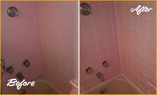 Before and After Picture of a Union Township Bathtub Caulked to Eliminate Mold