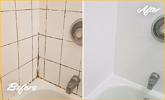 Before and After Picture of a Mendham Borough Tub Caulked to Remove and Avoid Mold