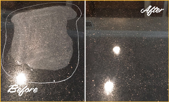 Before and After Picture of a Lyndhurst Granite Stone Countertop Polished to Remove Scratches