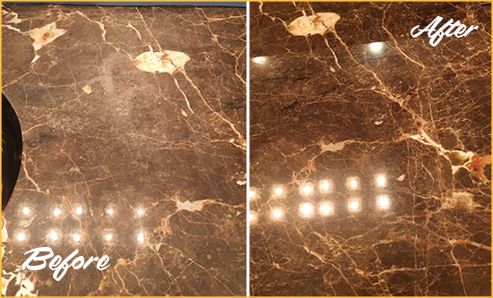 Before and After Picture of a Union Township Marble Stone Countertop Polished to Eliminate Stains