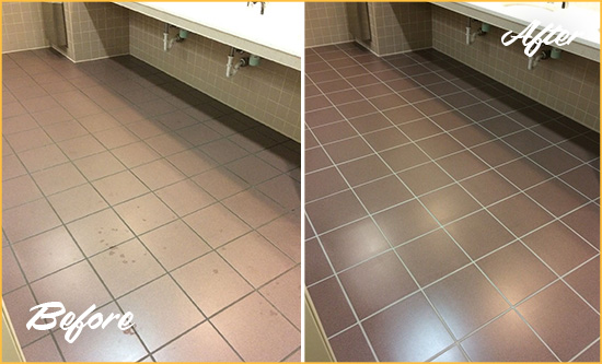 Before and After Picture of a Pomona Restroom Sealed to Help Protect Against Scratches