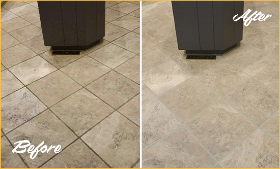 Before and After Picture of a Harrison Kitchen Floor Grout Sealed to Remove Stains