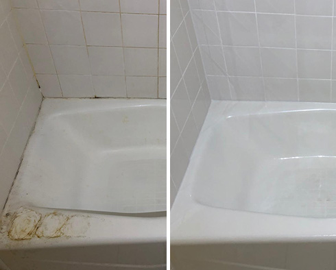 Shower Before and After Our Caulking Services in Ridgewood, NJ