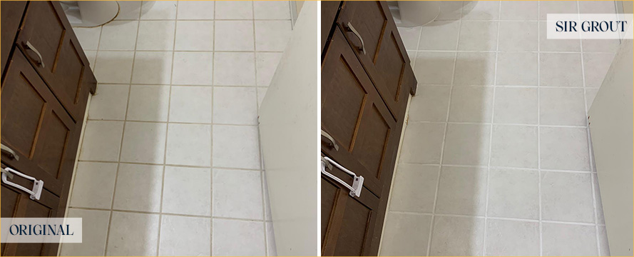 Ceramic Floor Before and After a Service from Our Tile and Grout Cleaners in Englewood