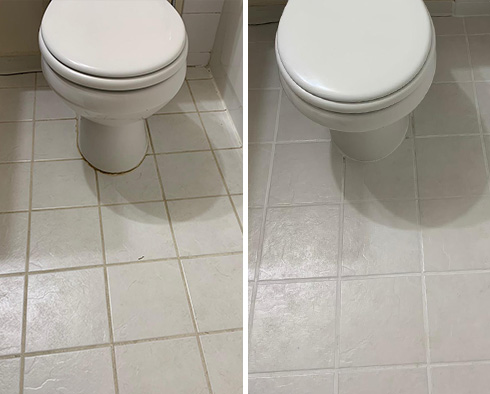 Bathroom Floor Before and After a Service from Our Tile and Grout Cleaners in Englewood