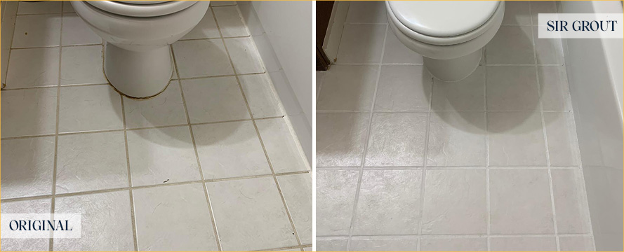 Bathroom Floor Before and After a Service from Our Tile and Grout Cleaners in Englewood