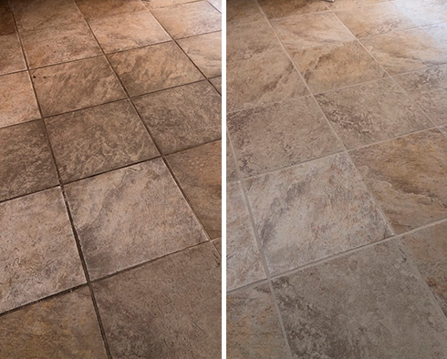 Floor Before and After a Grout Cleaning in Wayne, NJ