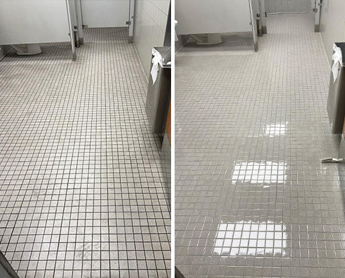 Bathroom Floor Before and After Our Englewood Tile and Grout Cleaners Job