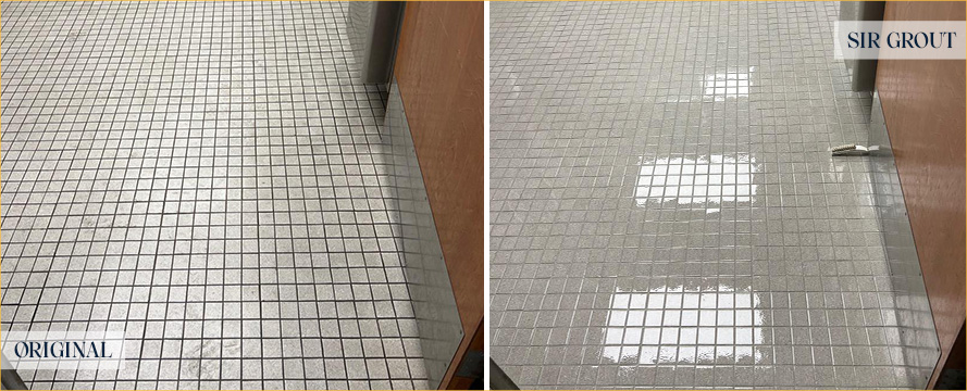 Bathroom Floor Before and After Our Englewood Tile and Grout Cleaners Job