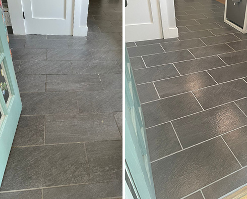 Kitchen Floor Before and After Our Ridgewood Grout Recoloring Service