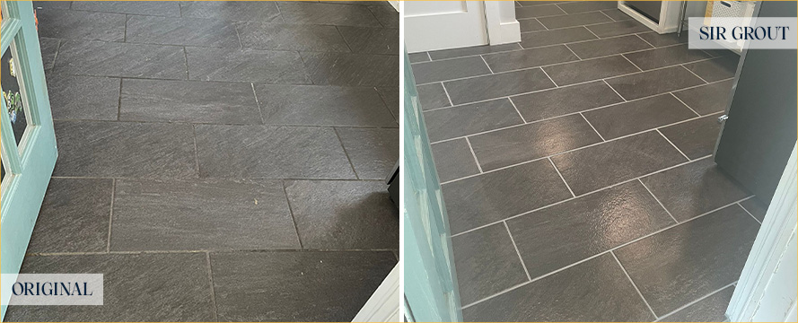 Kitchen Floor Before and After Our Ridgewood Grout Recoloring Service