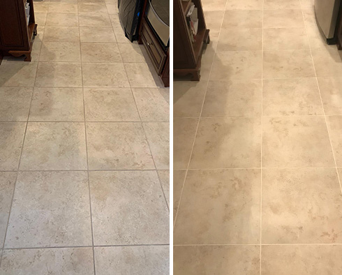 Kitchen Floor Before and After Our Wayne Tile and Grout Cleaners Job