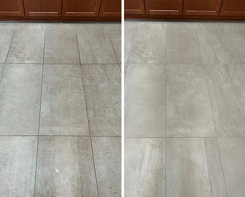 Ceramic Floor Before and After Our Montvale Tile and Grout Cleaners Job
