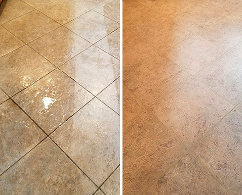 Floor Before and After a Grout Cleaning in Wayne, NJ