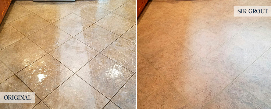 Kitchen Floor Before and After a Grout Cleaning in Wayne, NJ