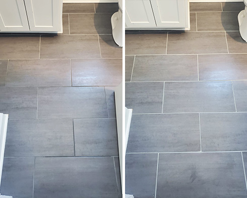 Bathroom Floor Before and After Our Englewood Grout Cleaning Service