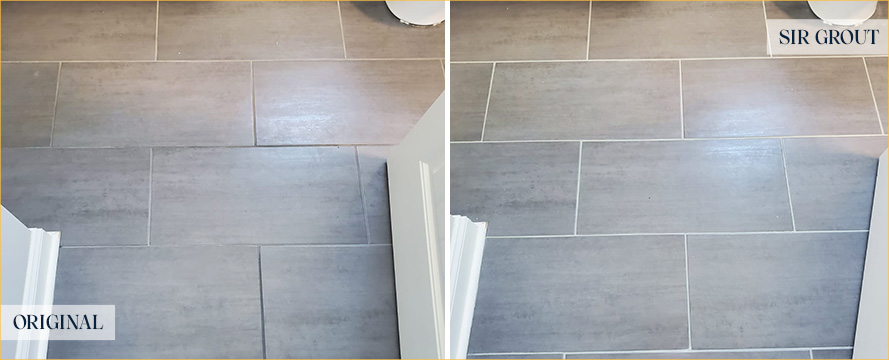 Bathroom Floor Before and After Our Englewood Grout Cleaning Service