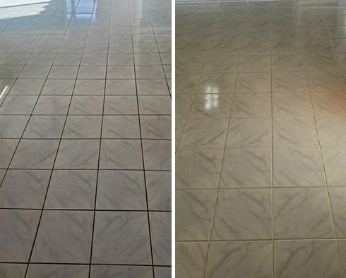 Floor Before and After a Grout Sealing in Wayne, NJ