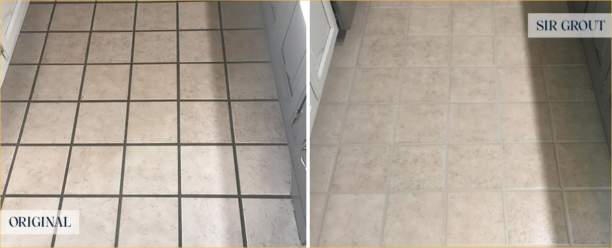 Tile Floor Before and After a Grout Cleaning in Englewood