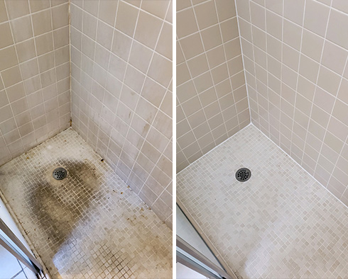 Shower Stall Before and After a Service from Our Tile and Grout Cleaners in Wayne