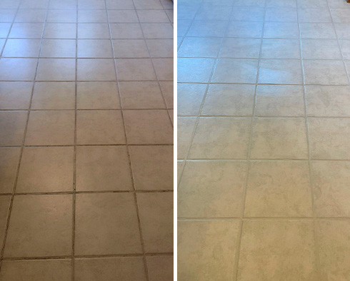 Floor Before and After a Grout Sealing in Montvale, NJ