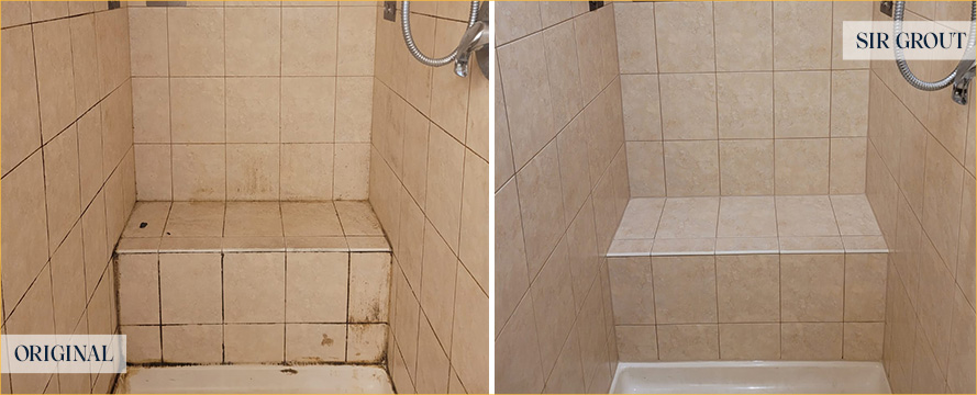 Shower Before and After Our Ridgewood Grout Cleaning Service