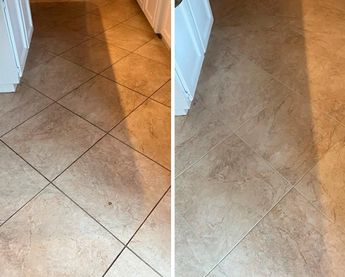 Floor Before and After a Grout Sealing in Englewood, NJ