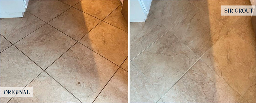 Floor Before and After an Excellent Grout Sealing in Englewood, NJ