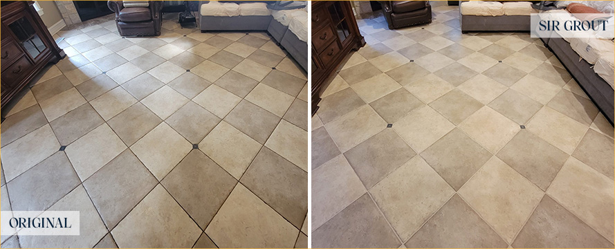 Living Room Floor Before and After Our Wayne Grout Cleaning Service