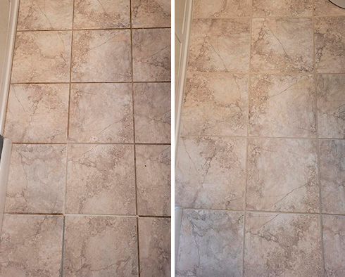 Floor Before and After a Grout Sealing in Ridgewood, NJ