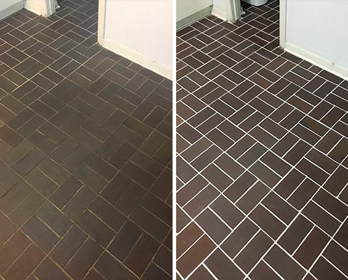 Slate Floor Before and After Our Englewood Grout Cleaning Service