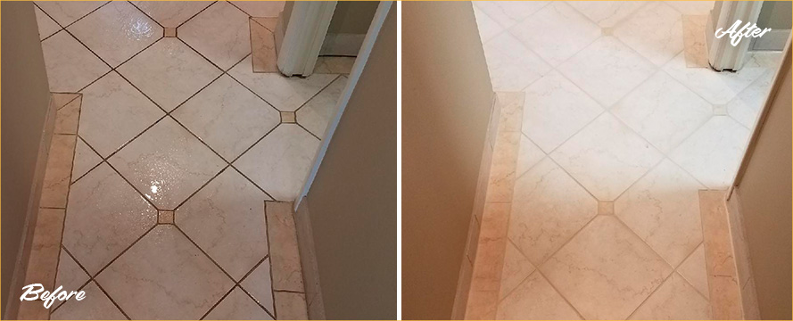 Before and After Picture of a Tile Shower Grout Sealing in Westwood, New Jersey