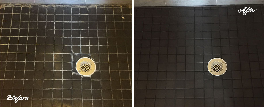 Before and After Picture of a Shower Tile Cleaning Job in Morristown, New Jersey