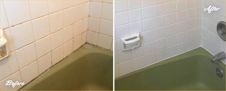 Picture of a Bathtub Before and After Our Caulking Service in Ramsey, NJ