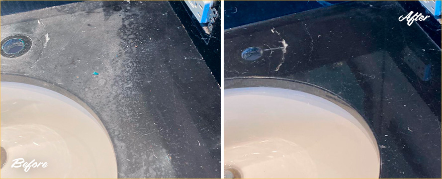 Picture of a Marble Countertop Before and After out Stone Honing Process in Tenafly, NJ